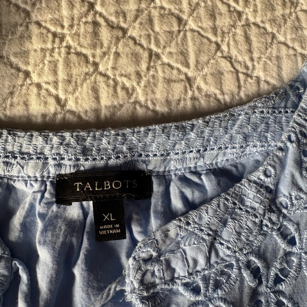 Talbots Light Blue Lace Short Sleeve Top